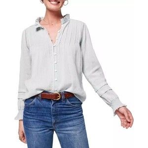 Faherty Willa Button Front Peasant Blouse Sage Green Women’s XS